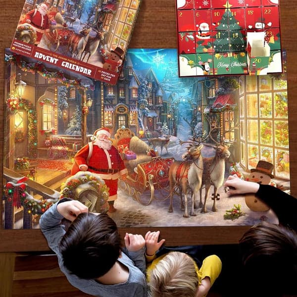Julkalender-pussel 2024 - 1008 bitar - 24-dagars julkalender - Perfekt julklapp för barn och vuxna