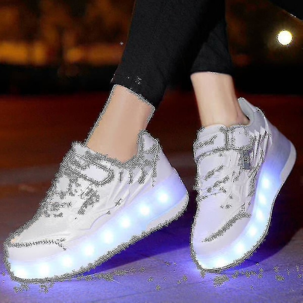 Childrens Sneakers Dobbelthjul Sko Led Light Sko Q7-yky White 31