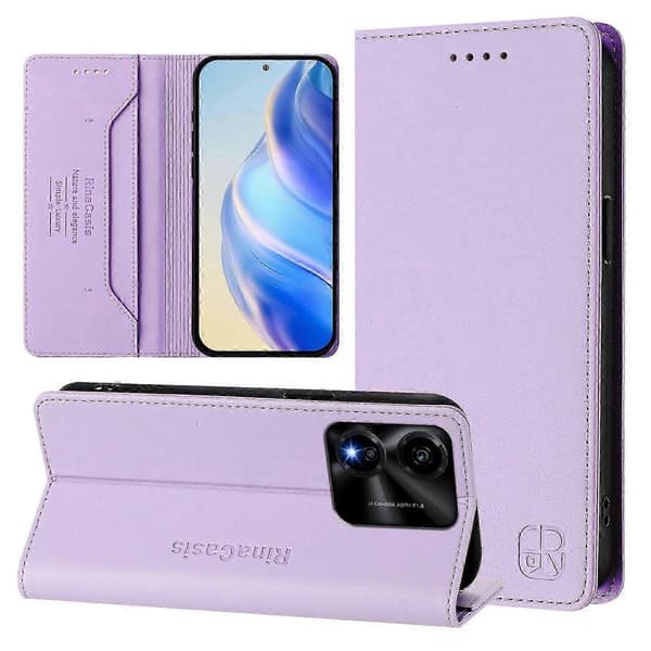 Kompatibelt läderfodral för Honor X5c Plus RINACASIS RC01 mobilskal med RFID-plånboksstativ LightPurple