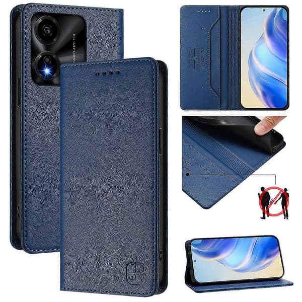 Kompatibelt läderfodral för Honor X5c Plus RINACASIS RC01 mobilskal med RFID-plånboksstativ DarkBlue