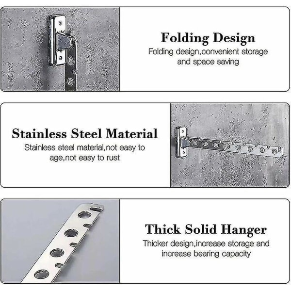 Seinään kiinnitettävä vaateripustin, 2 kappaleen setti ruostumattomasta teräksestä valmistettu seinään kiinnitettävä taittuva vaatteidenkuivausteline taittuva seinään kiinnitettävä vaatteidenkuivausteline taittuva seinä