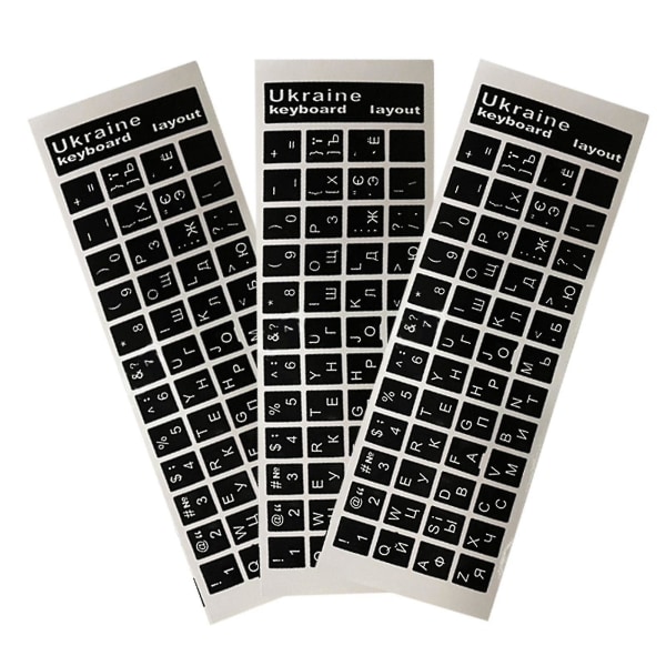 3stk Ukraine Language Ukrainian Keyboard Sticker Svart/klar bakgrunn