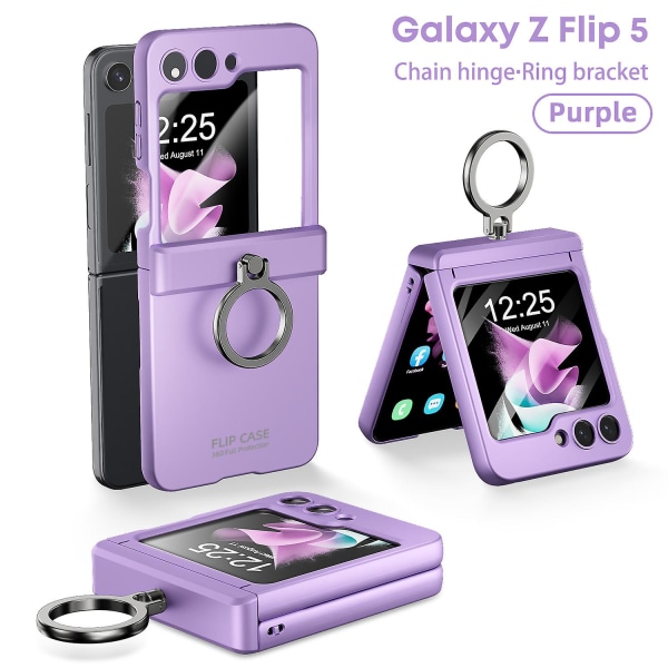Z Flip 5 Case Ring Holder, Case kompatibel Samsung Galaxy Z Flip 5 med skjermbeskytter og hengselbeskyttelse