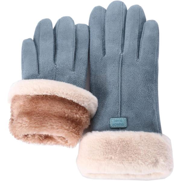 Dam Vintervarma Handskar Pekskärm Mocka Tjock Foder Vantar Dam Outdoor Handske svart