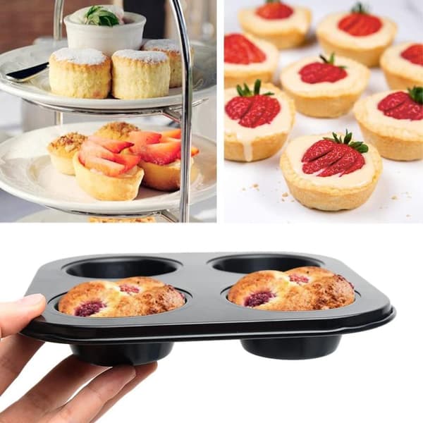 4 Huller Muffin Pande Muffinforme, Bageplader og Fade Non-stick Cupcake Bageplade Mini Muffin Kopper Budding Bageform