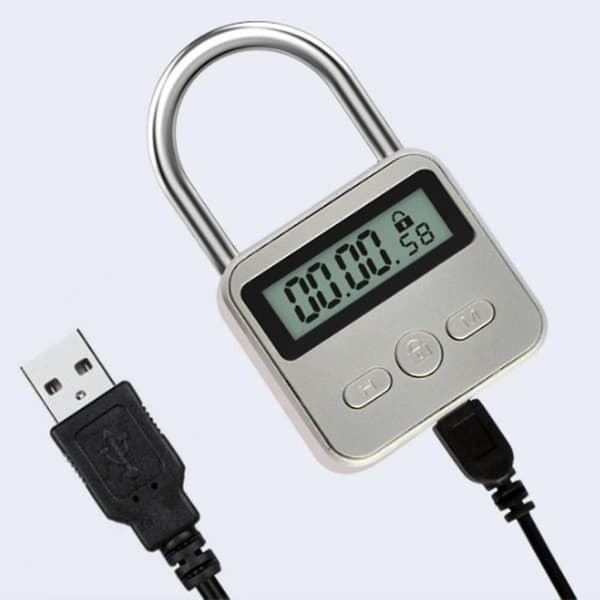 Metalltimerlås LCD-skjerm Multifunksjonell elektronisk tid 99 timer Maksimal timing USB oppladbar timerhengelås sølv