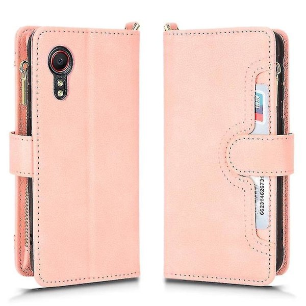 Til Samsung Galaxy Xcover 5 Litchi Texture Lædertelefontaske med lynlås Pink