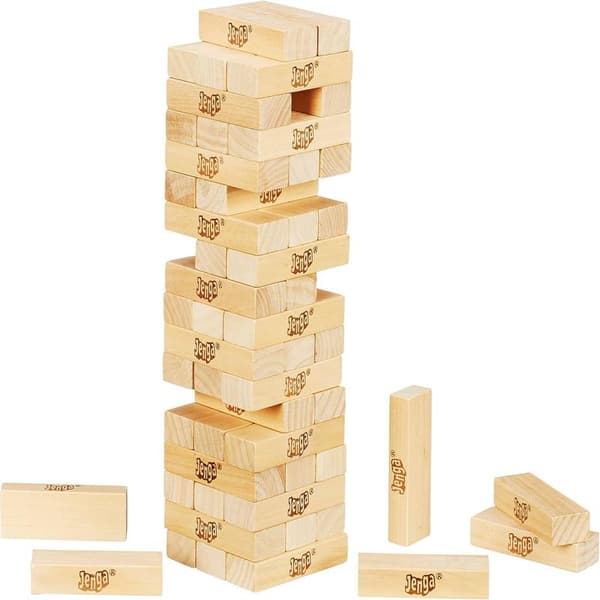 Klassiskt Jenga-spel, staplingsspel med träklossar