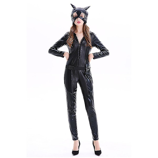 Catwomen Jente Jumpsuit PU Lær Catsuit Kostyme Festantrekk Dress up Cosplay Tight Bodysuit Svart