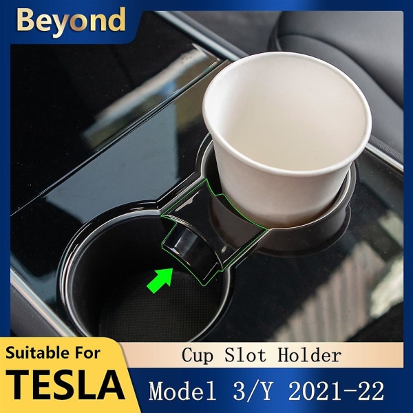 För Tesla Model 3 Model Y 2022 Center Console Vattenkoppshållare Model3y Interiör Anti-spill och anti-shake kopphållare - Dryckeshållare Carbon Fiber Leather