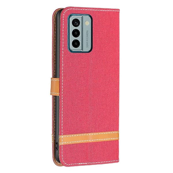 Til Nokia G22 Farveblok Denim Tekstur Læder Telefoncover Red