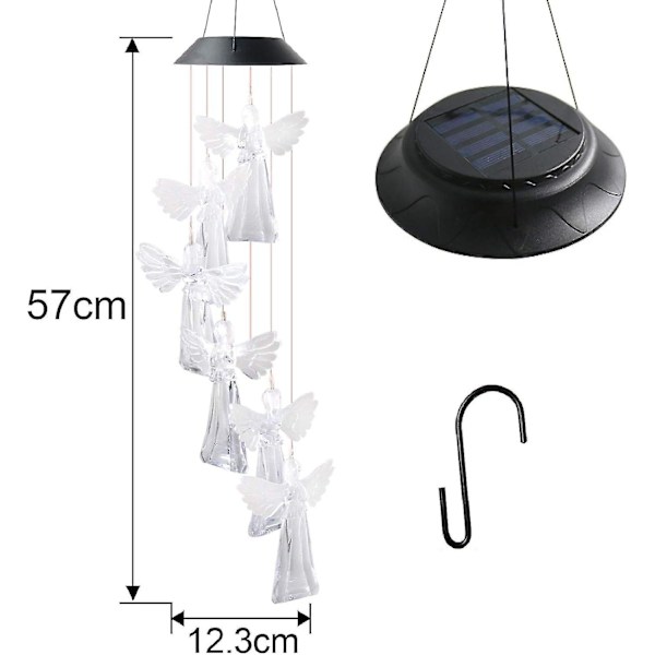 Angel Solar Wind Chime Light Romanttinen LED-väriä vaihtava lamppu koukulla kotiin ulkopuutarha patiolle ripustettava sisustus