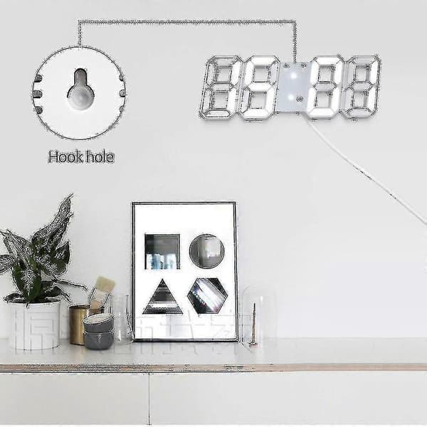 Moderni 3D-suuri seinäkello LED Digitaalinen USB Elektroninen kello seinällä Valoisa herätyskello