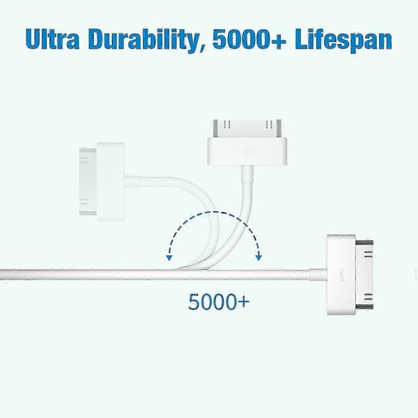 USB-synkroniserings- och laddningsdatakabel MFi-certifierad 30-stifts docknings-USB-kabel för iPhone 4S/4/3GS, iPad 1/2, iPod Nano 5:e/6:e generationen, vit 1,2 m 25-26