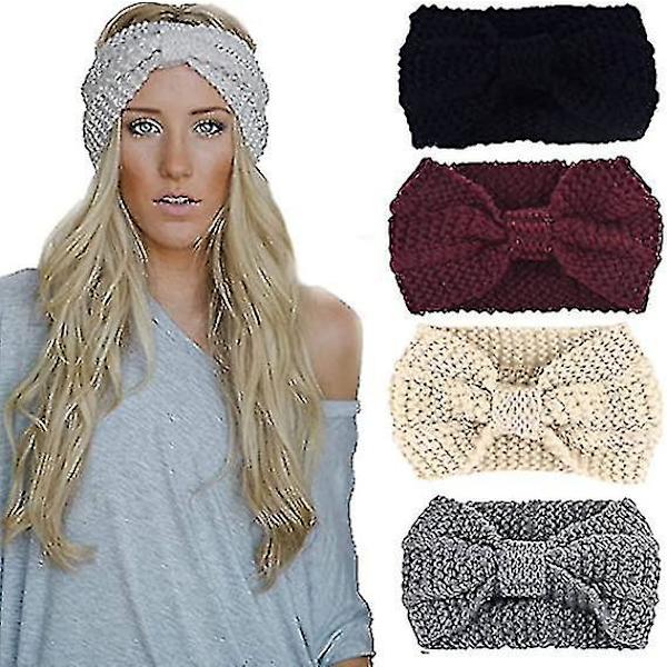 Dame Vinter Ørevarmer Pandebånd - Hæklet Strik Turban Pandebånd Chunky Kabel Strik Hovedbeklædning 1stk Beige  szkydv