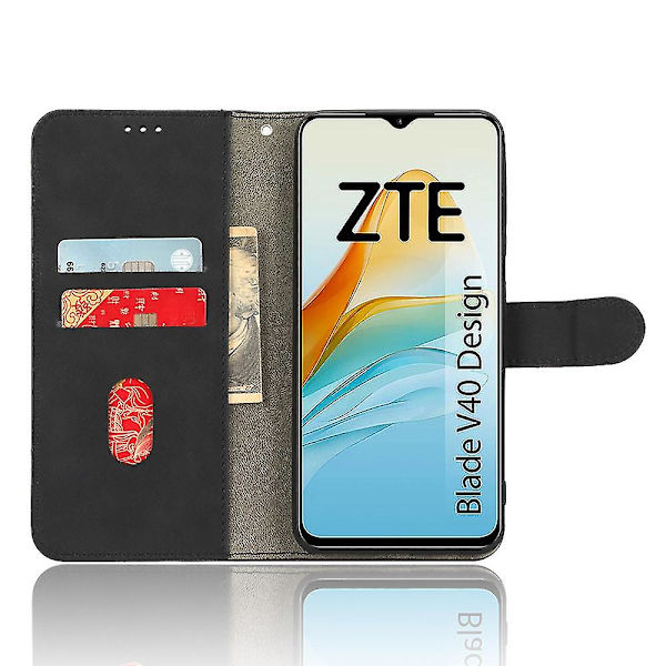 För Zte Blade V40 Design Anti-drop Tpu+pu Läder Phone case Stativ Plånbok Skin-touch Feeling Cover Black