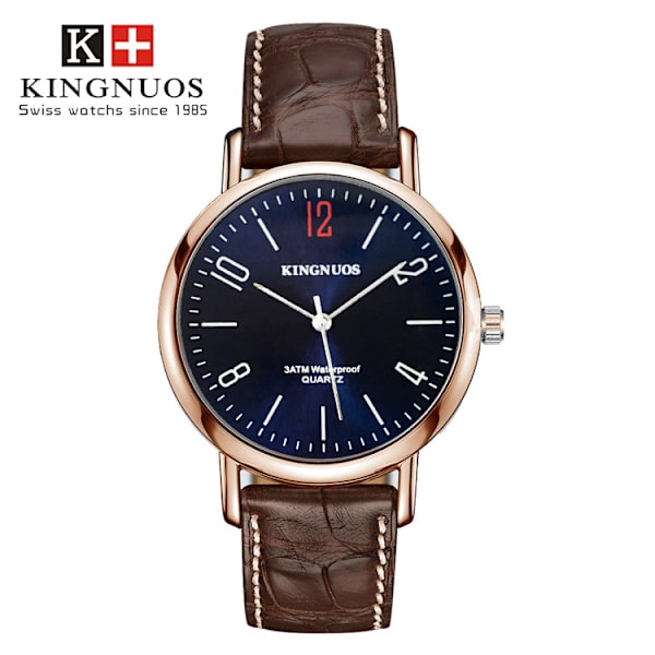Par modebälte kvarts icke-mekanisk watch Blue dial with gold shell brown