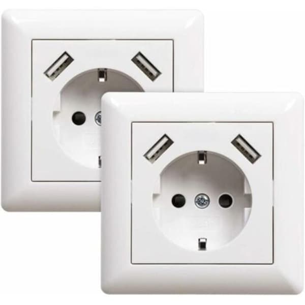 2 uttag med USB-port (max. Infällt vägguttag med USB-uttag Vit System 55 Högglans vit