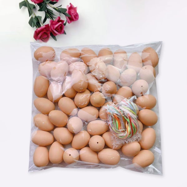 50 stk påskeegg telle Fargerike plast falske egg med streng DIY maleri gave