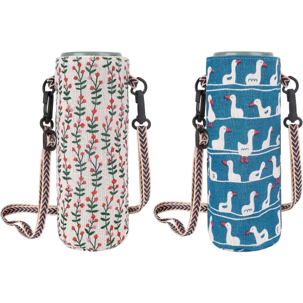 2 Stk Cover Bærbare Flaske Cover Tasker med justerbar skulderrem til gåture, vandreture