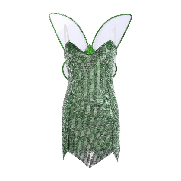 Kvinnors älvor Tinker Bell kostymklänning gröna alver cosplayklänning med gröna vingar Dark green XL