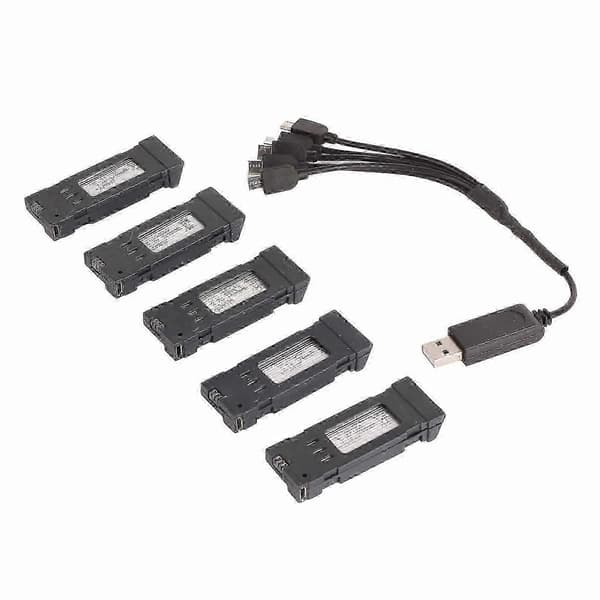 3.7V 1200mAH Lithium Batteri Bærbart Drone Batteri med 5 i 1 Opladerkabel til E58 L800 JY019 RC Quadcopter Reservedel