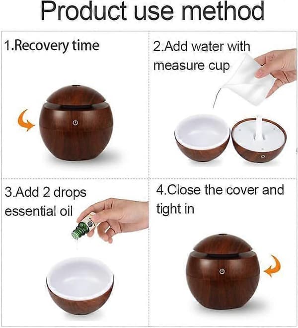 (Camel) Ultralyd USB Aroma Diffuser Aroma Luftfukter Tre Korn LED Lys Elektrisk Eterisk Olje Diffuser