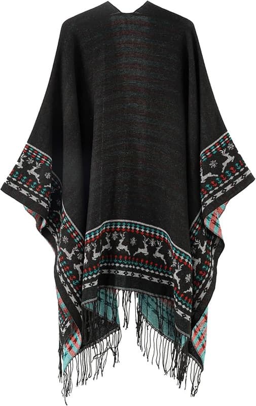 1 stk. sort fleece poncho dame kappe retro åben kvinde vinter