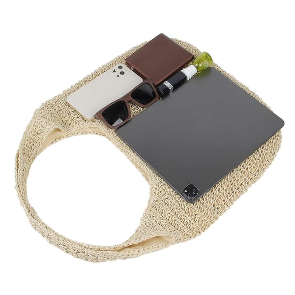 Stråväska för damer, stora sommarstrandväskor, vävda axelväskor (beige)
