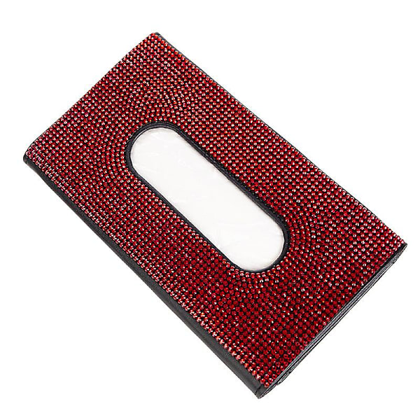 Bil Interiør Visir Vævsholder Hængende Bling Diamant Læder Krystaller Rhinestone Papir Håndklæde Cover Case Til Bil Tilbehør| | Red