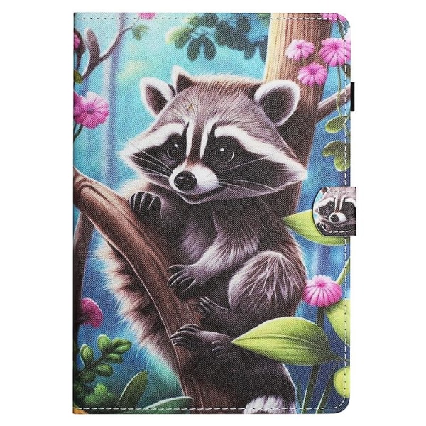 För Samsung Galaxy Tab S6 Lite Färgad Ritsömmar Läder Tablet Smart Case Raccoon