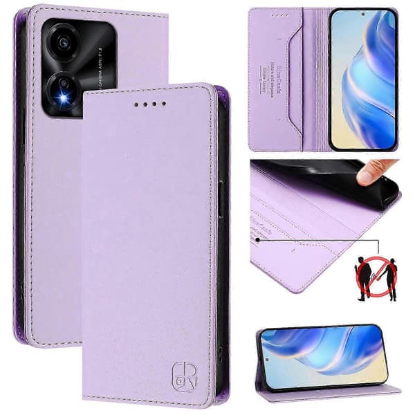 Kompatibelt läderfodral för Honor X5c Plus RINACASIS RC01 mobilskal med RFID-plånboksstativ LightPurple