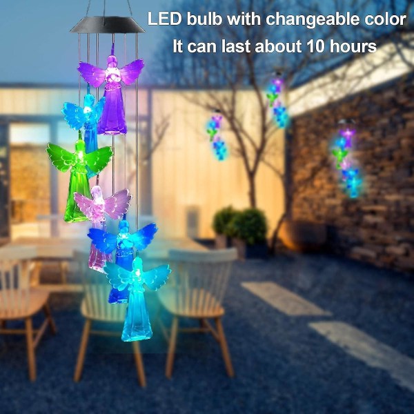 Angel Solar Wind Chime Light Romanttinen LED-väriä vaihtava lamppu koukulla kotiin ulkopuutarha patiolle ripustettava sisustus
