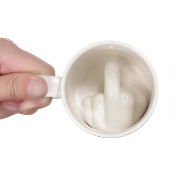Kreativ Design Vit Långfinger Mugg Nyhet Stil Blanda Kaffe Mjölk Kopp Rolig Keramisk Mugg 300ml Tillräcklig Kapacitet Vattenkopp white