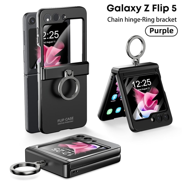 Z Flip 5 Case Ring Holder, Case kompatibel Samsung Galaxy Z Flip 5 med skærmbeskytter og hængselbeskyttelse