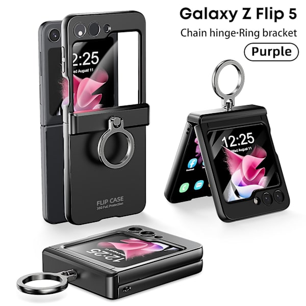 Z Flip 5 Case Ring Holder, Case kompatibel Samsung Galaxy Z Flip 5 med skærmbeskytter og hængselbeskyttelse