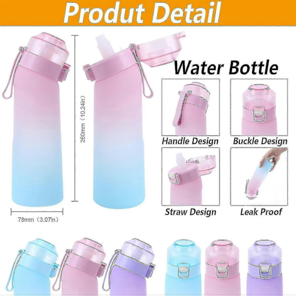Luftflaske, 2024 Forbedret Vannflaske Med 7 Smaker, Luftflaske Startsett, 0 Sukker Drikkeflasker, BPA-fri For Smakstilsetning, 0 Kalorier (matt) Frosted blue (with 7 flavors)
