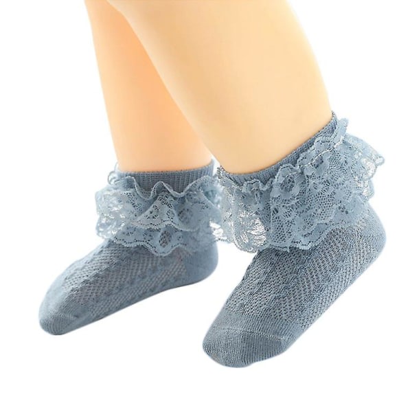 Blå Toddler Baby Piger Blonde Flæsestrømper Komfortable sokker