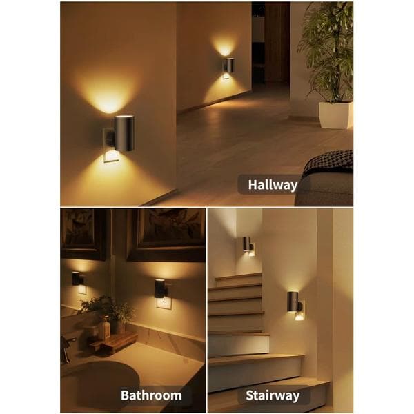 2-pack LED night light with plug - twilight sensor, adjustable 5-300 lm, warm white, dimmable for kitchen and h 2pc black