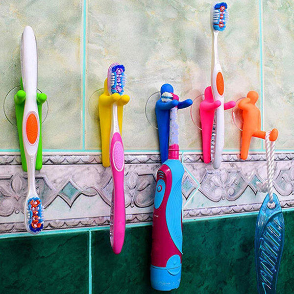 6st Tandborsthållare Gymnastik Pojke Design Sugkopp Väggmonterad Stansfri Fuktsäker Organizer Multianvändning Creative Badrum Tandborstställ
