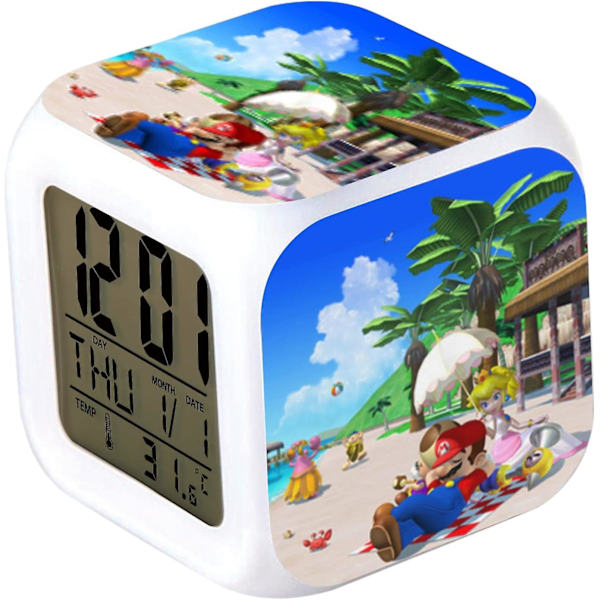 Mario 7 Colors ändrar digital väckarklocka med tid, temperatur, alarm, datum (kartlopp) Beach Break
