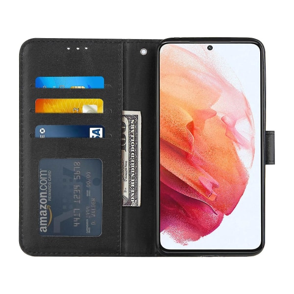 Yhteensopiva Samsung Galaxy S21 5g case kanssa Nahkainen Folio Cover Lompakko Magneettinen Premium Etui Coque - Musta