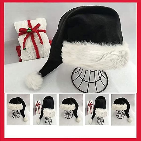 2 kpl musta joulupukin hattu - Adults Deluxe Black and White Xmas Christmas Hat Pack