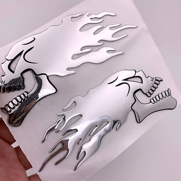 Fasp 2stk/par Silver Fire 3d Ghost Skull Head Auto Motorcykel Bil Sticker Emblem Decals - Decals &amp; Klistermærker Silver