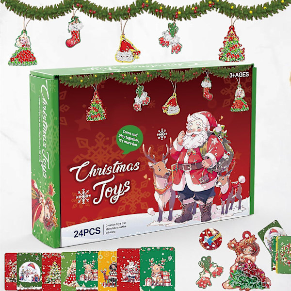 Julpyssel för tjejer, jul adventskalenderpresent 24 dages Poke Art Juldekorationer Målning Kreativ punkteringsmålning