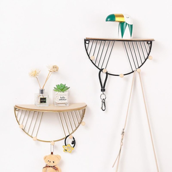 Halvrunde flydende hylder Vægmonteret rustik jernvæg Opbevaringshylder Organizer Decor Gold Large Semicircle