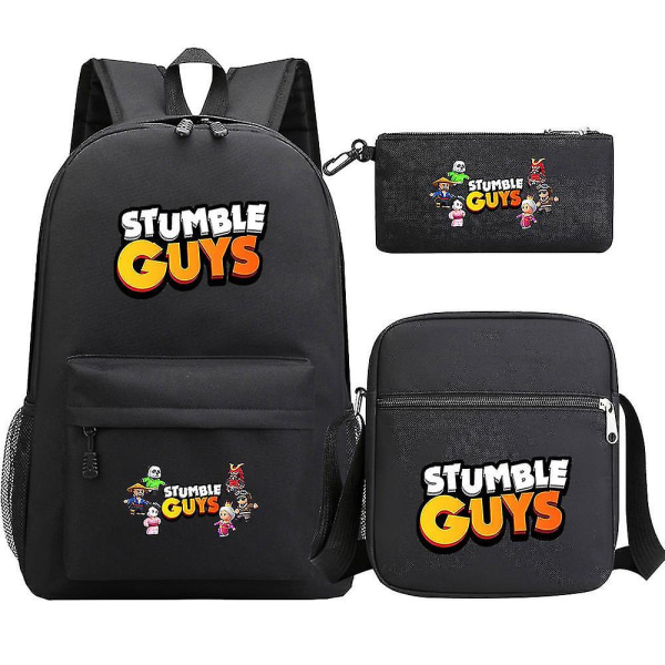 Stumble Guys Print skolväska Pojkar Cosplay-ryggsäck - Axelväskor, Studentryggsäck, Anime-ryggsäckar för barn (3st set)