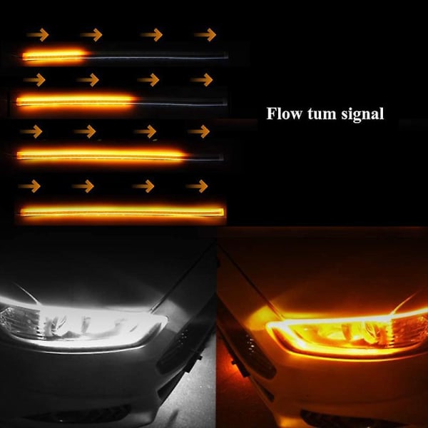 2st Drl Led Strip Blinkersljus Sekventiell Gul Ljus Flexibel Körljus 12v Bilstrålkastare Biltillbehör| | Ice Blue to yellow 30cm