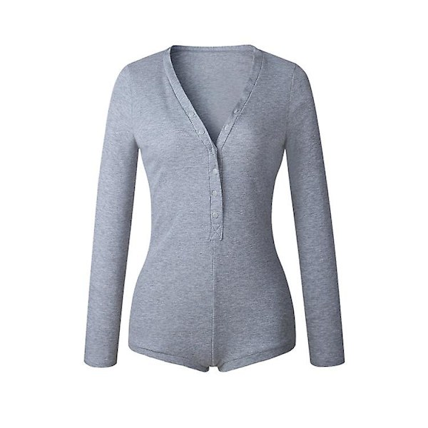 Uudet Naisten leikkipuvut Kevään Syksy Seksikkäät V-kaula-aukoiset Bodycon-haalarit Pitkähihaiset Neulehousut Lady Short Pack Hip Bodysuit Ab609 Gray S