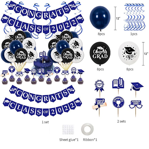 Onnittelut Class Of 2022 -juhlajuhliin set Blue